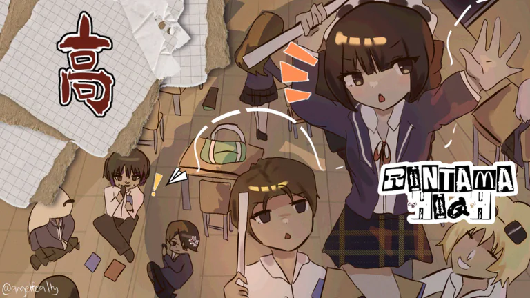Collage illustration of Rintama High students in a classroom